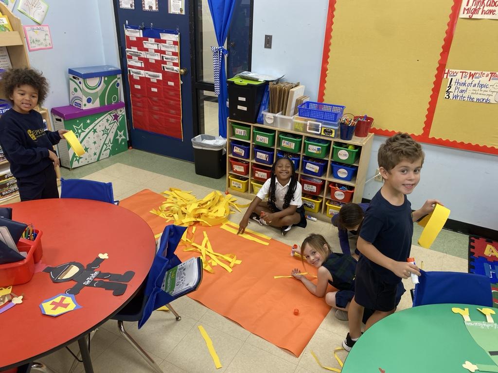 1st grade students studying fairy tale unit